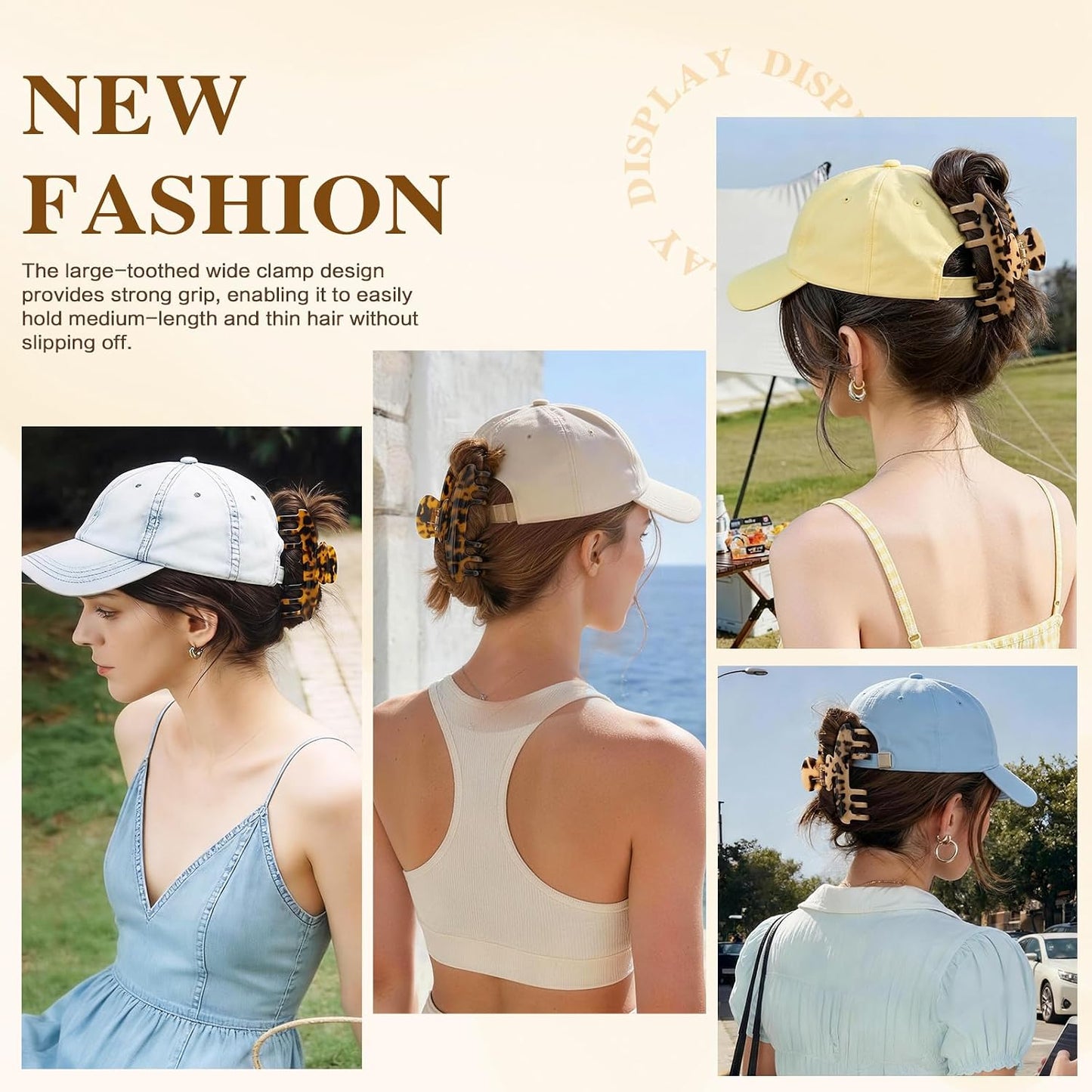 Large Hat Claw Clips for Women - Non-Slip Tortoise Shell Design | 2 Pcs Hair Accessories for Baseball Caps