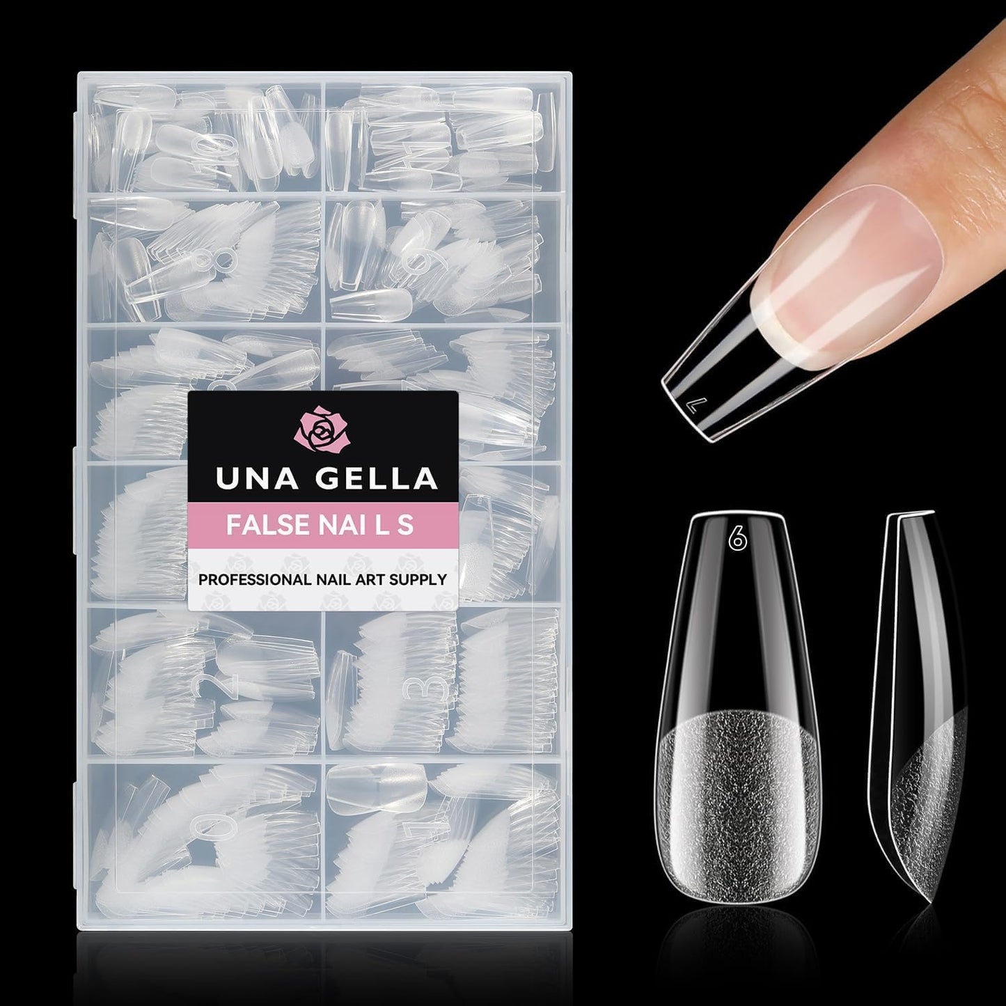 Medium Stiletto Press-On Nails - 504 Pcs Clear Gel Nail Tips | Full Cover Pre-Etched Acrylic, 12 Sizes Available