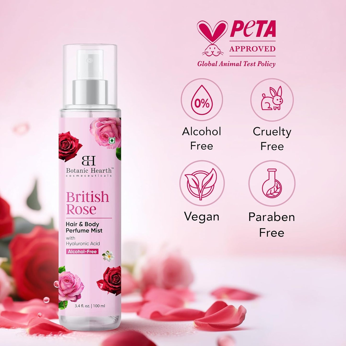 Botanic Hearth British Rose Hair Perfume - Long-Lasting Alcohol-Free Body Mist | 3.4 Fl Oz