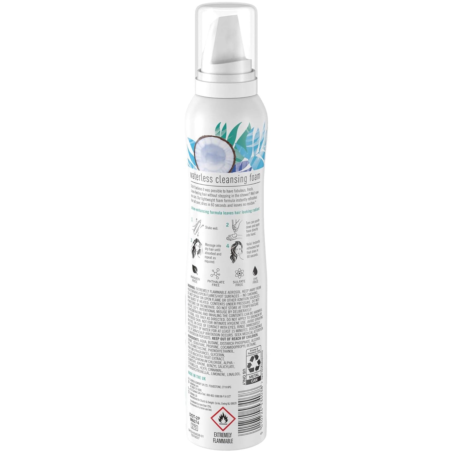 Batiste Cleansing Foam - Waterless Cleanse & Shine with Coconut Milk | 3.6 OZ