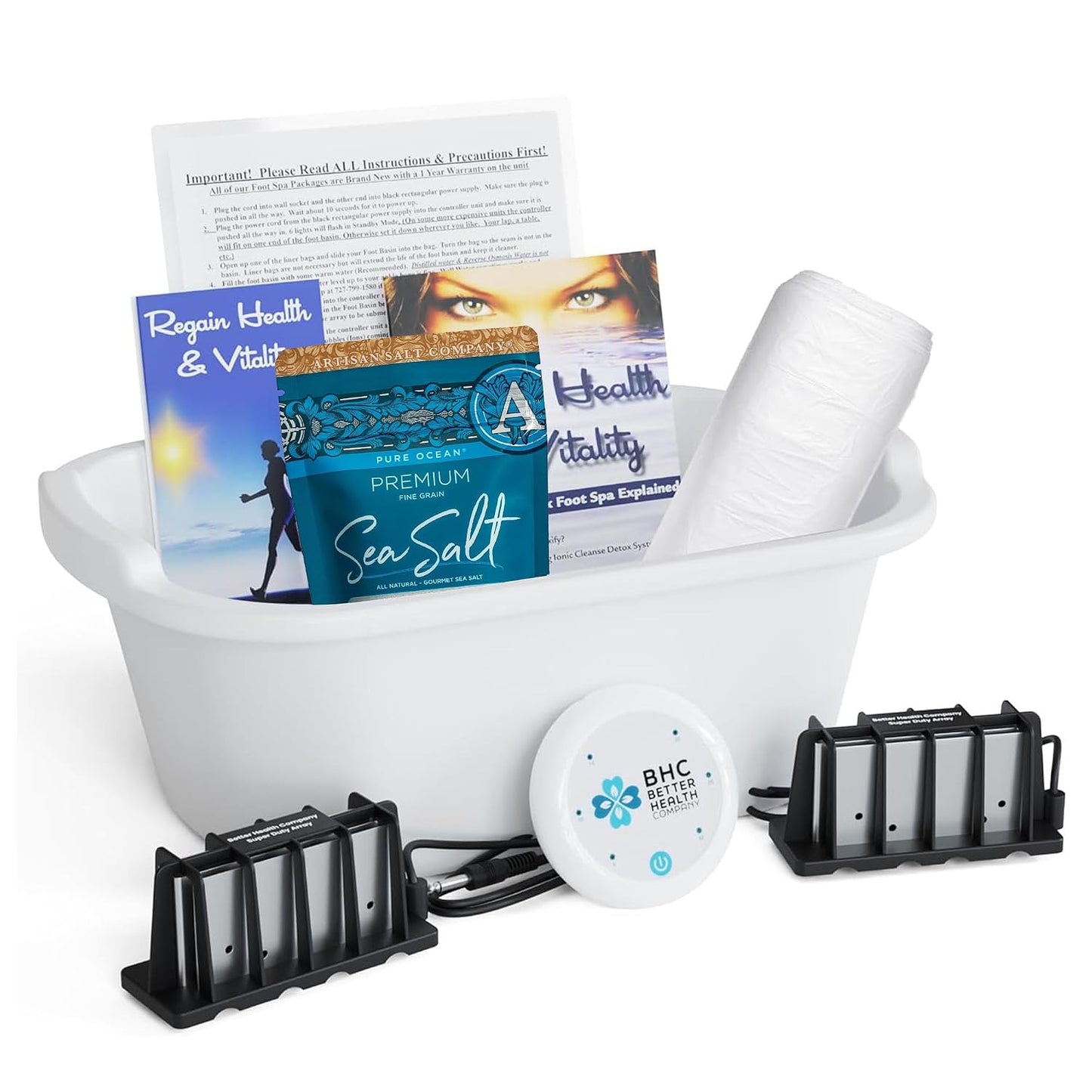 Ionic Foot Bath Detox Machine - Professional Detox with 2 Super Duty Arrays & 20 Basin Liners | 12QT Basin Size