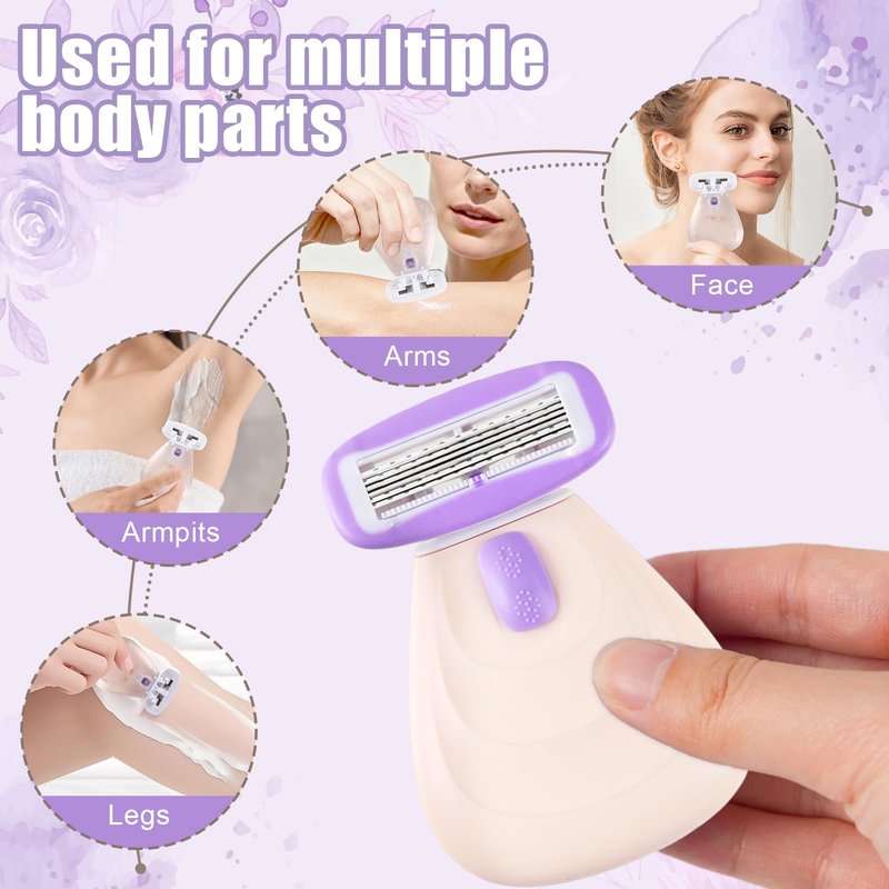AMZFAVOR Travel Razor for Women, Pink Disposable Travel Razor Kit Sensitive Skin Razors for Women Business Travels Vacation Essentials