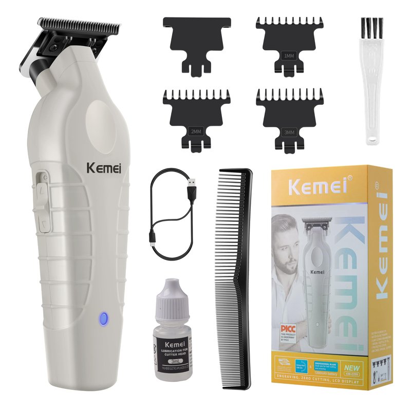 KEMEI PG2299 Beard & Hair Trimmer for Men Professional, Zero Gapped Hair Clippers for Men Cordless Trimmers for Barbers, Gray
