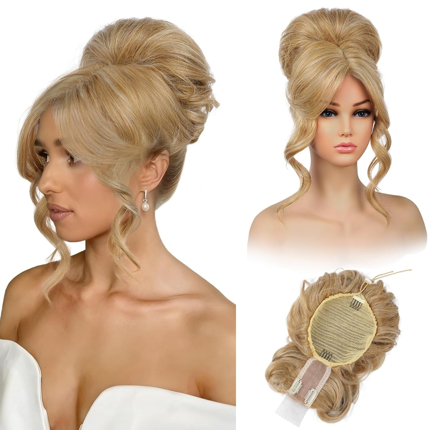 Messy Bun Hair Piece with Bangs - 2-in-1 Drawstring Ponytail Extension & Updo Wig | Natural-Looking Black Hair Topper