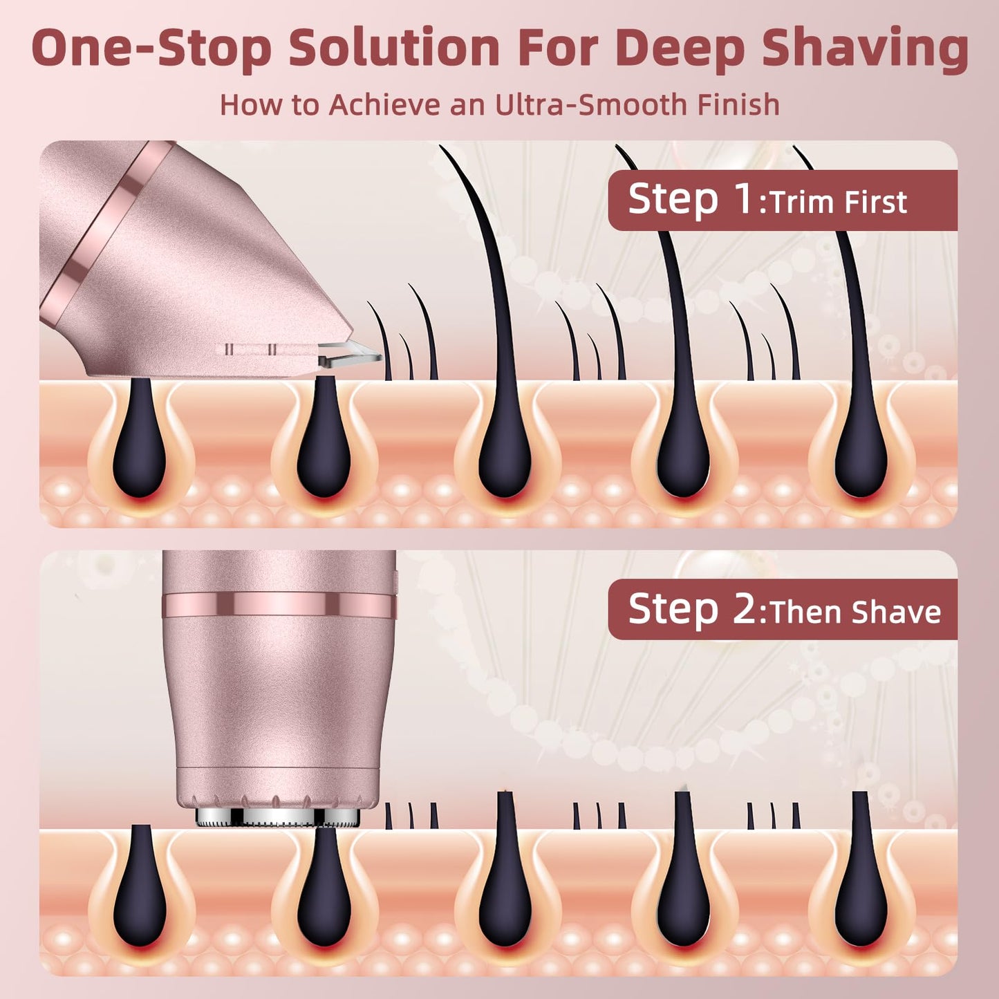 Bikini Trimmer for Women 3 in 1 Electric Shaver Razors Nose Hair Trimmer Waterproof Pubic Hair for Underarm Leg Arm Body (Rose Gold)