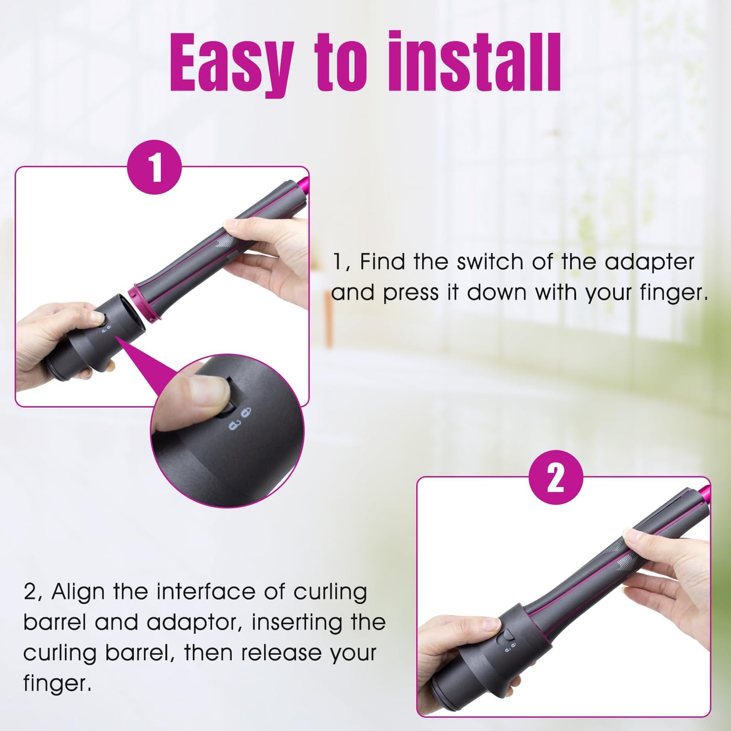 1.2 Inch/30MM Long Hair Curling Iron Barrels for Dyson Airwrap HS01 HS05 Attachment Parts Hair Tool, with Adaptor for Dyson Hair Dryer Converting to Airwrap Styler, 1 Pair