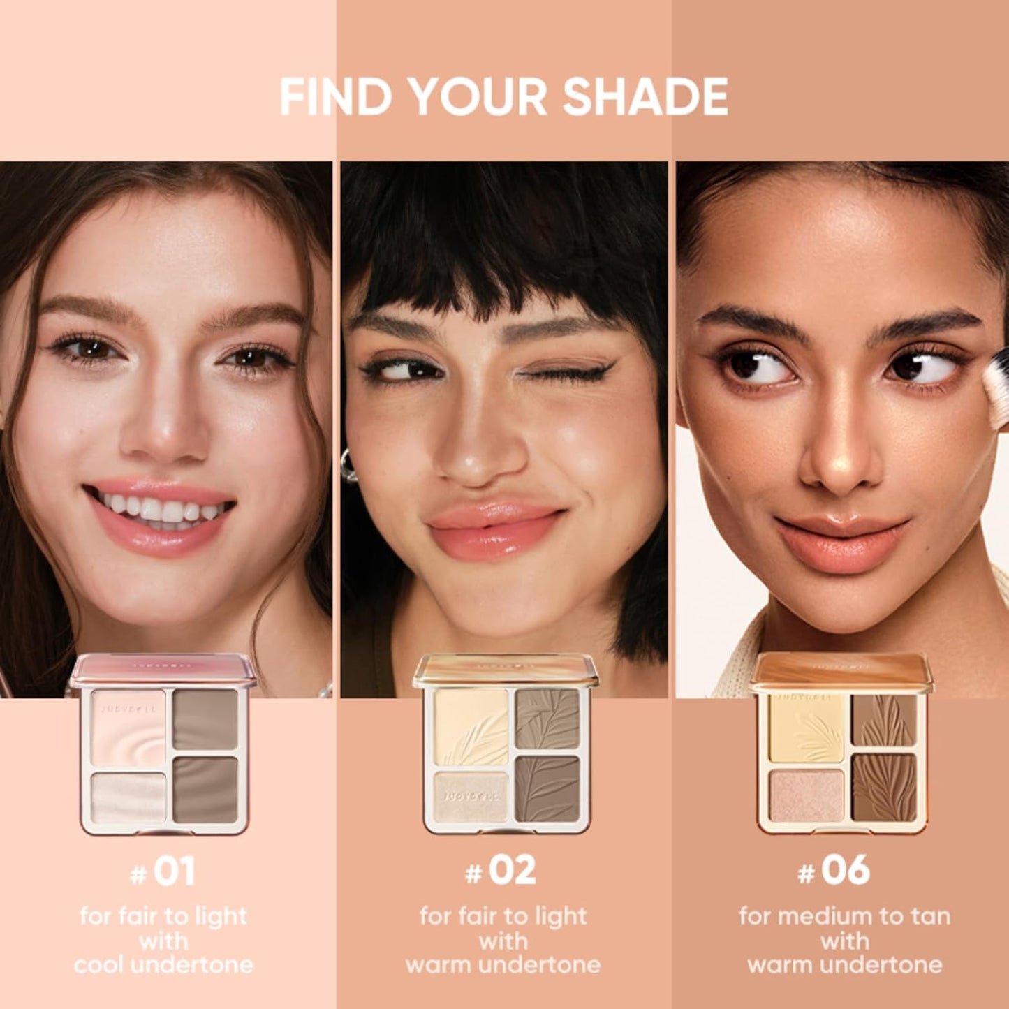 Highlight & Contour Palette - All-in-One Matte Face Makeup for Warm Skin Tones | Blendable Compact for Beginners