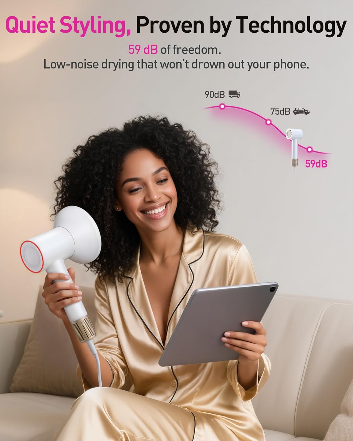 High-Speed Hair Dryer - 160,000 RPM Brushless Motor for Fast Drying | Ionic Frizz Control, Low Noise, Diffuser Included, White