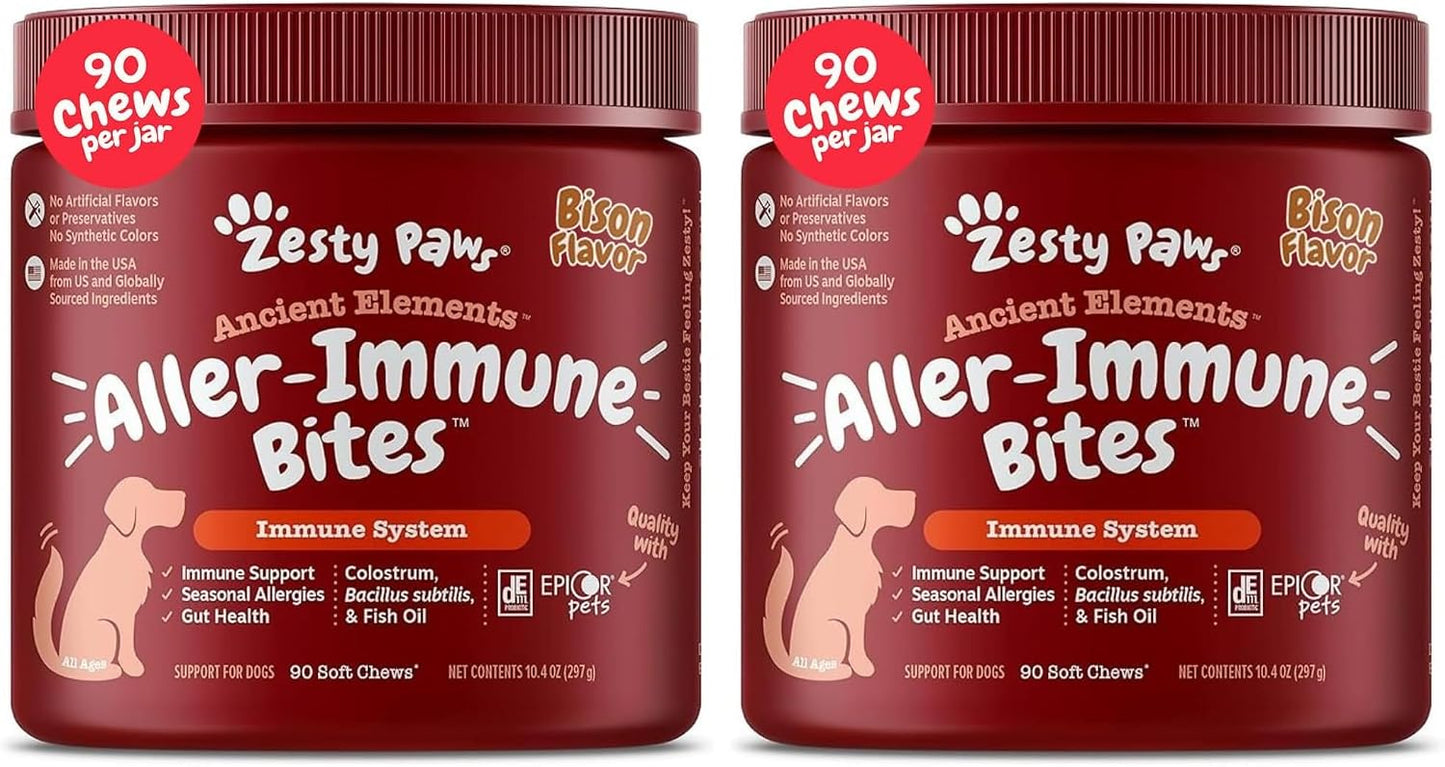 Zesty Paws Allergy Immune Bites - Dog Allergy Chews for Itchy Skin & Ears | Lamb Flavor, 90 Count