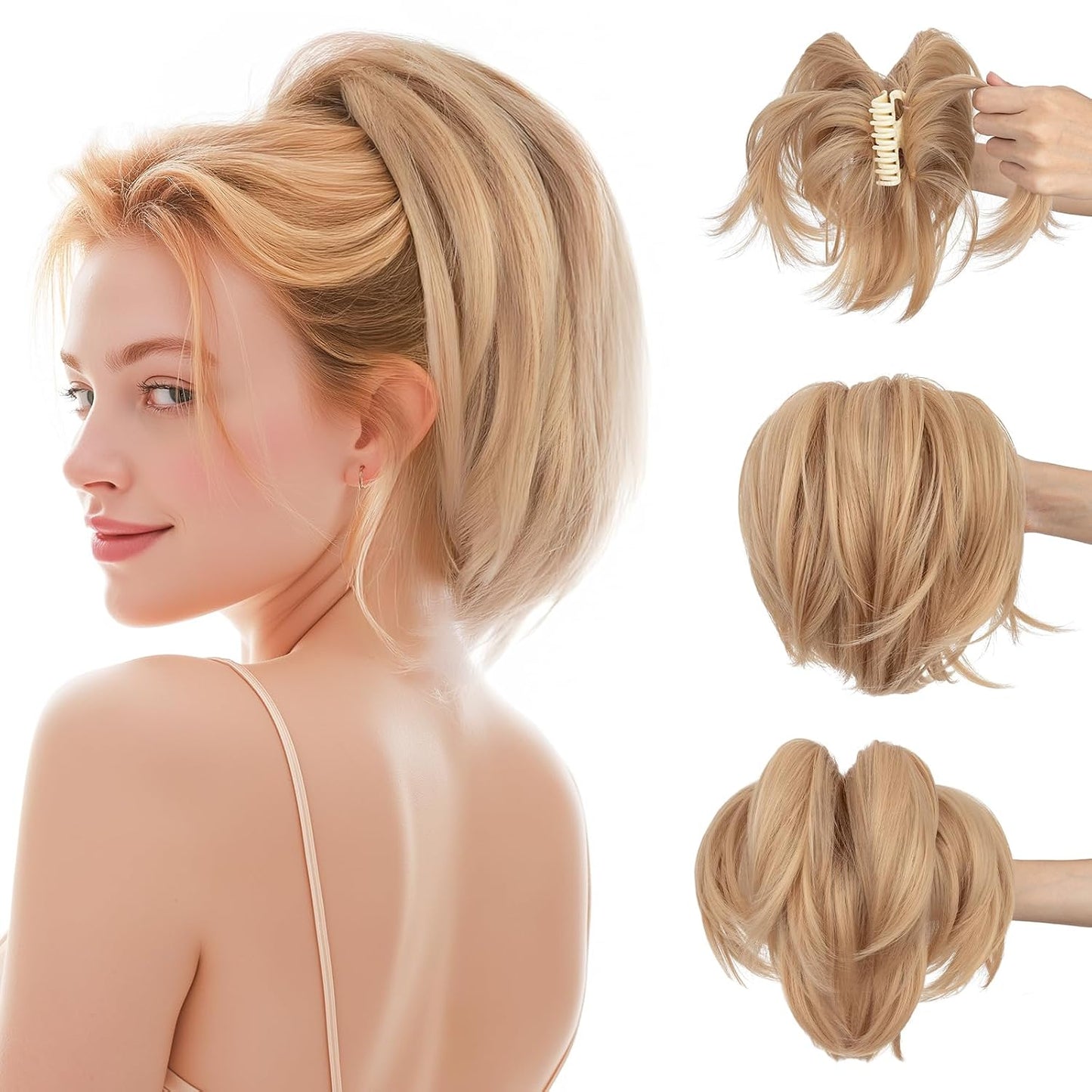Claw Clip Short Ponytail Hair Extensions - Messy Bun Hair Piece for Women | DIY Bendable Synthetic Hair #12 Light Chocolate Brown