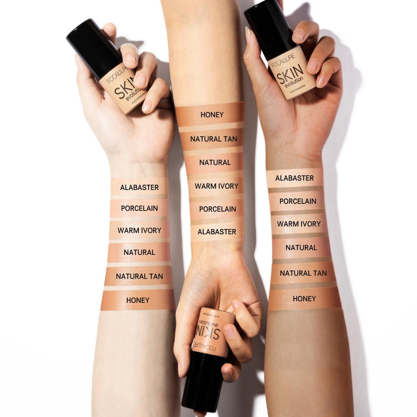 FOCALLURE Liquid Foundation, Skin Evolution Foundation + Concealer, Medium-Full Coverage with Matte Finish, Oil-Control Makeup, Waterproof, Warm Ivory