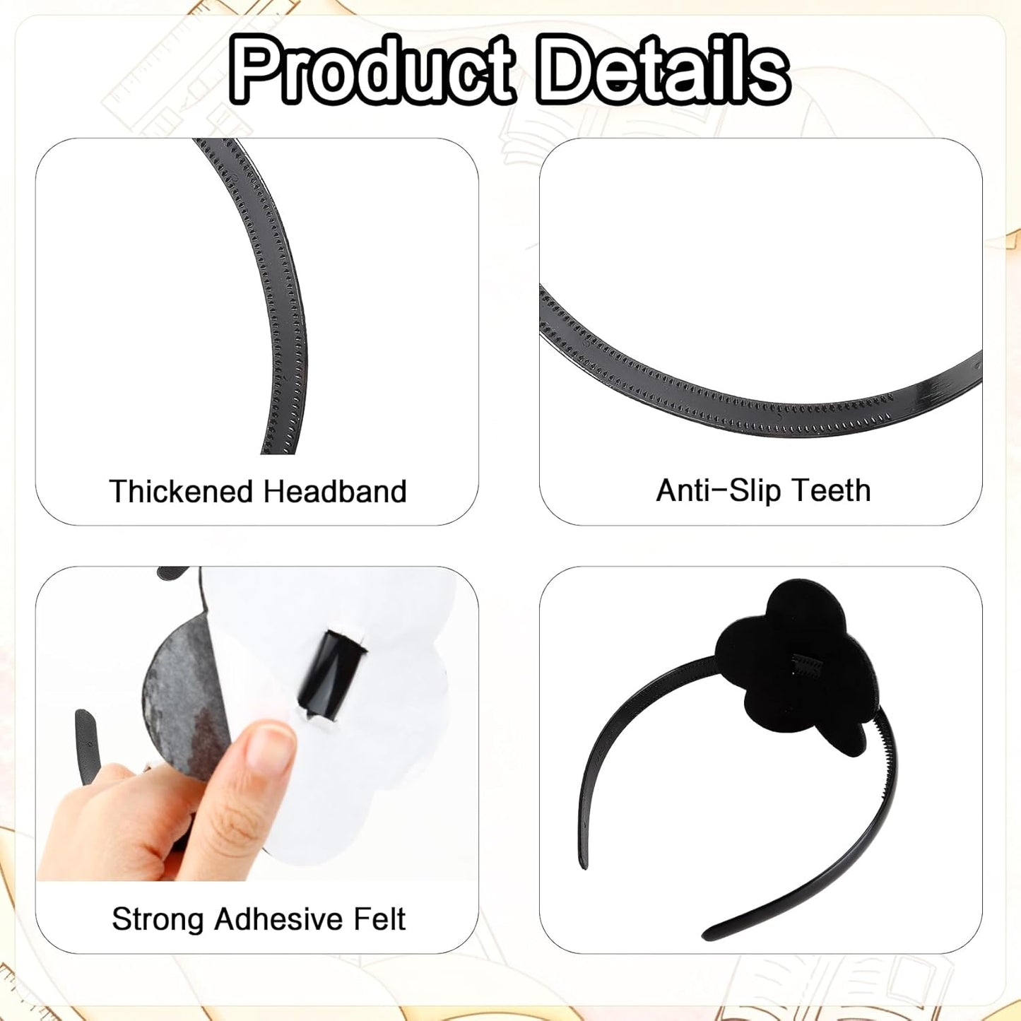 Graduation Cap Headband - Black Anti-Fall Hairband with Adhesive Insert | Securely Hold Caps & Hairstyles