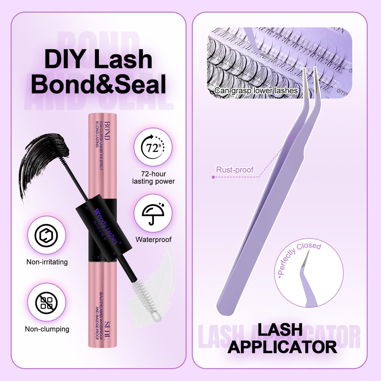 Wendy Lash Clusters Kit With Bottom Lashes 30D+40D+40D+50D+60D+80D 880-Pcs Fluffy Eyelash Clusters D Curl Lashes Extension Soft Eyelash Extension Kit Wispy Natural DIY at Home