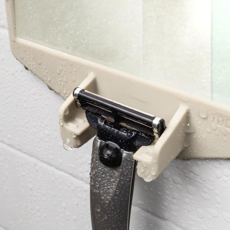 TOOLETRIES The Joseph Shower Mirror for Shaving - Silicone Razor Holder for Shower, Stlyish Bathroom Shower Accessory - Features Silicone-Grip, Removable & Reusable - Sand