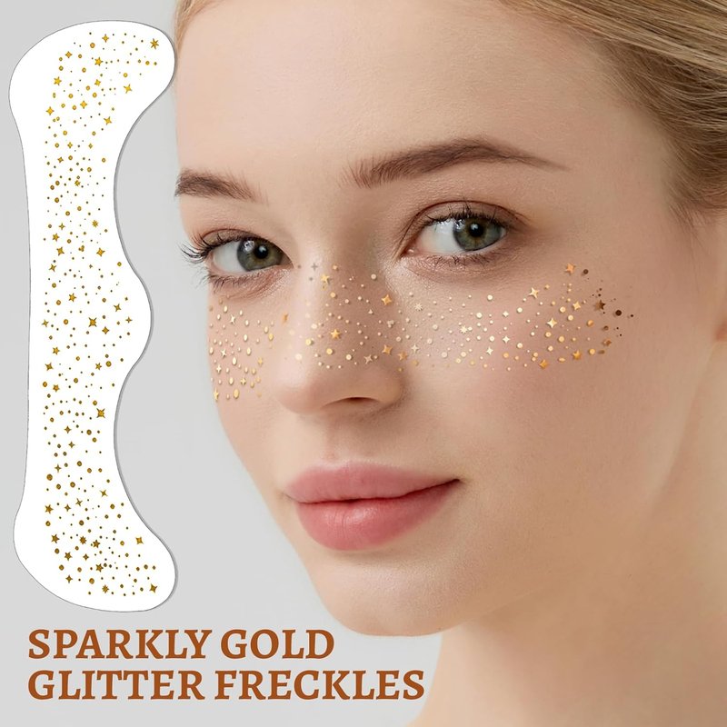 Face Glitter Set - 9 Color Body Glitter Gel with 3 Gold Freckles | No Glue Needed Festival Makeup for Parties & Halloween