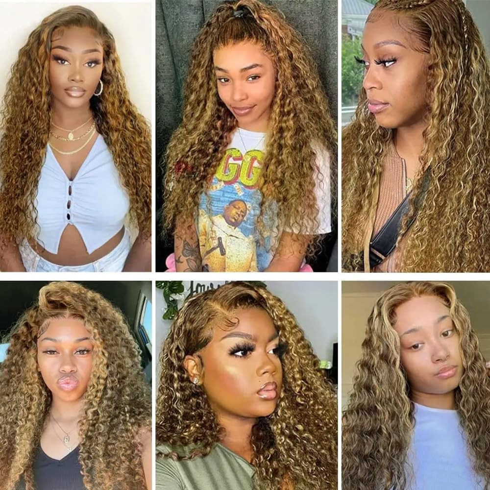 30 32 34 inch 4/27 Bundles Dark Brown Human Hair Bundles Ombre Deep Wave Bundle Mixed Length P4/27 Deep Wave Bundle 300g