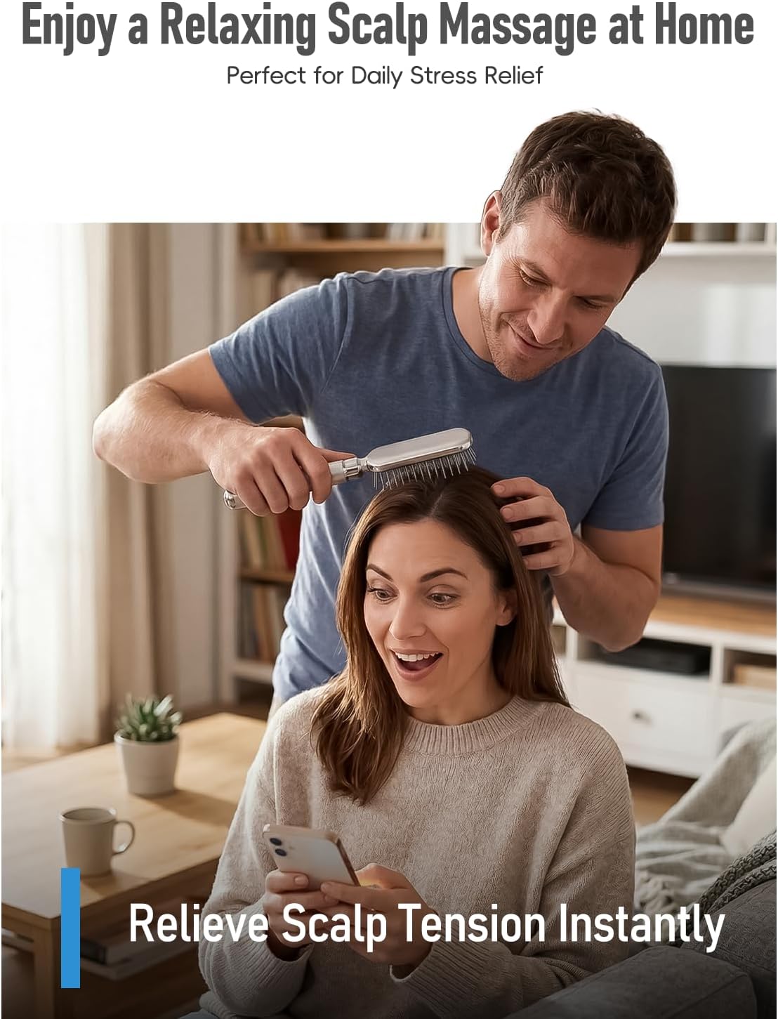 Electric Scalp Massager - Deep Relaxation Vibrating Head Massager for Stress Relief | Gentle Metal Tips, Cordless Design