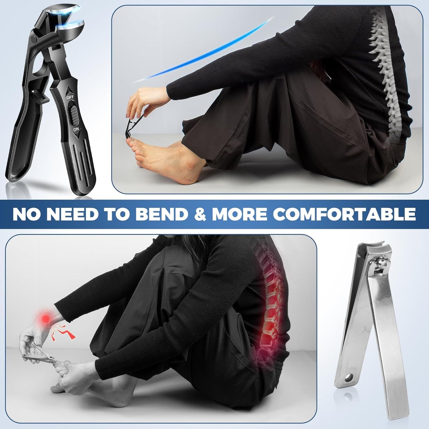 Toenail Clippers for Seniors - Angled Heavy Duty Nail Clipper for Thick Toenails | Wide Jaw Opening Design