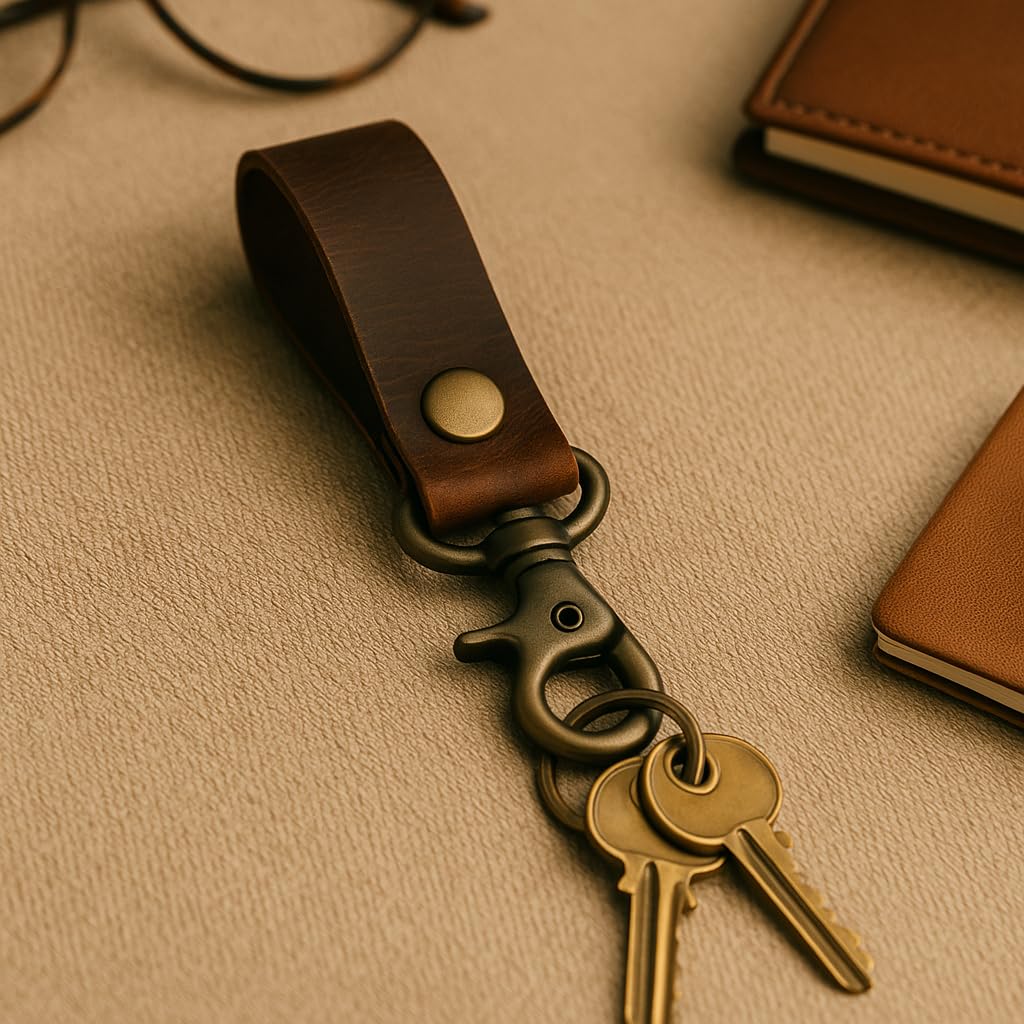 CestAntiQ, Leather Keychain Loop | Belt Key Holder | Everyday Carry | Backpack Organizer | Handmade Keychain | Brown Leather Keyholder | Key Clip Loop | Belt Key Holder :: Brown