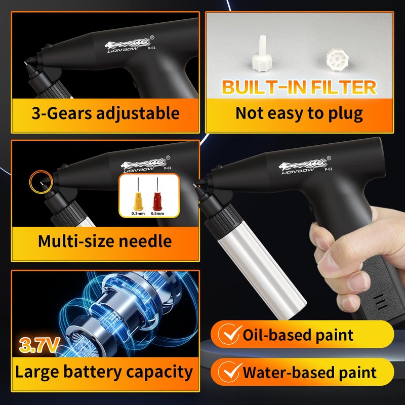 Lionbow Electric Paint Sprayer Gun for Cars, Handheld Electric Paint Spray Gun, Cordless Spray Paint Gun for Painting Cars, Spray Paint Gun for Car and DIY(3 Gear)