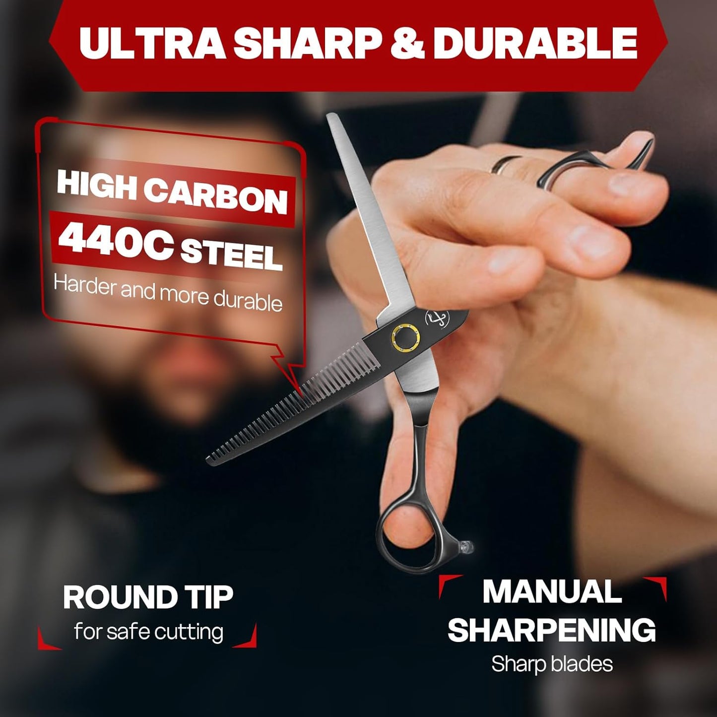 Professional Thinning Shears - Japanese 440C Stainless Steel Hair Cutting Scissors | 6.8 Inch Right-Handed Design for Salon & Home Use