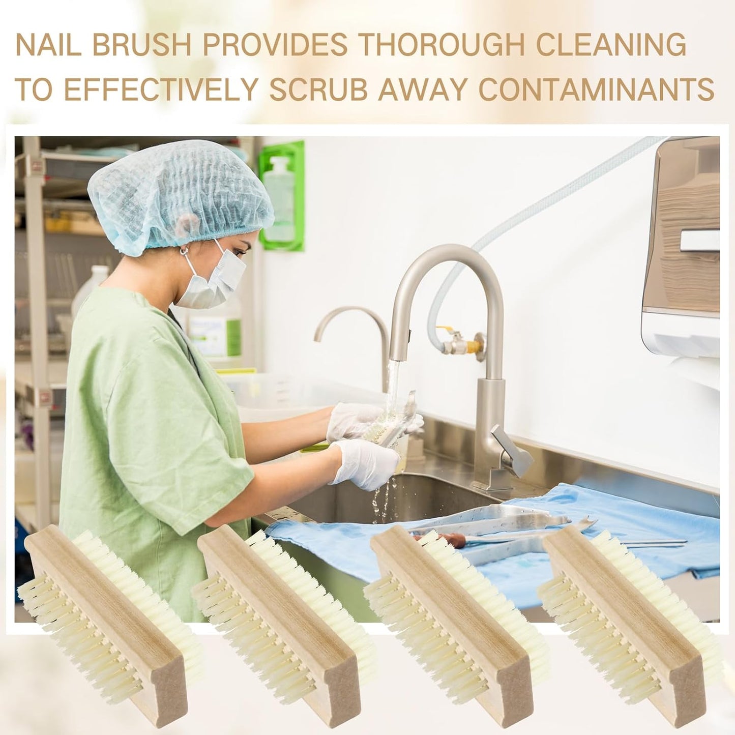Wooden Nail Brush Set - 48 Pack Two-Sided Heavy Duty Stiff Scrubbers for Fingernails & Toes | Non-Slip Design