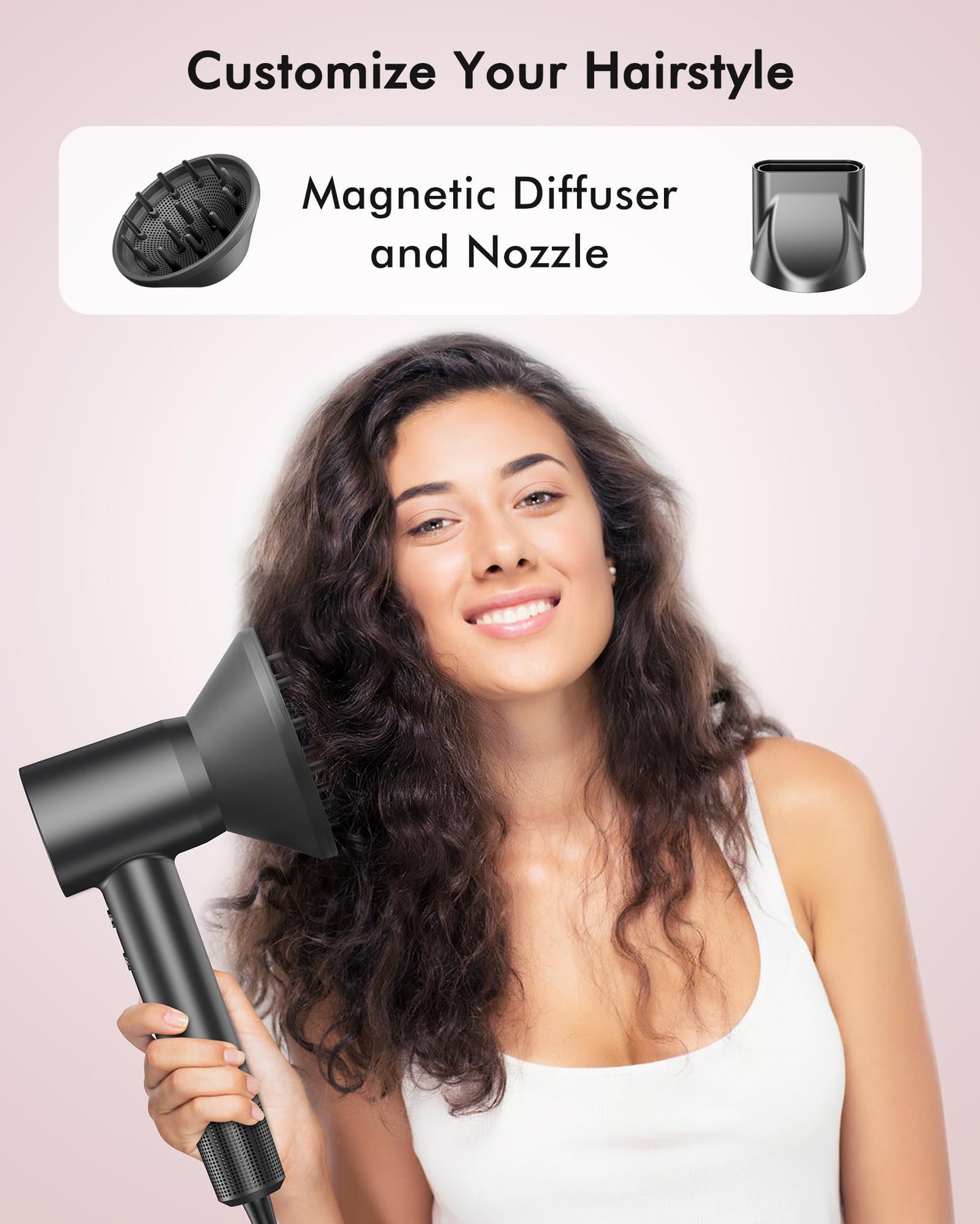 D YＳ０Ｎ Hair Dryer Alternatives, 160000RPM Professional High Speed Ionic Blow Dryer, 500 Million Negative Ions & Heat-Control & Low Noise Hairdryer & Magnetic Diffuser, Fast Drying, No Heat Damage