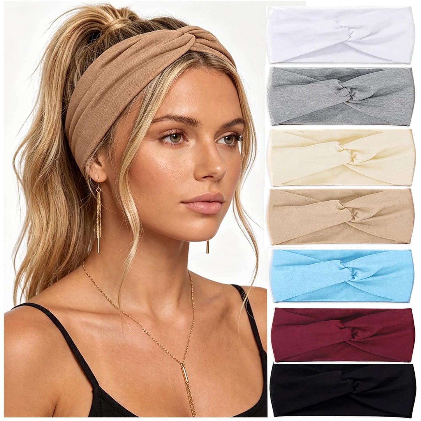 Needbrock Boho Headbands for Women - 8 Pcs Non-Slip Knotted Hair Bands | Soft Stretchy Cloth for Yoga & Daily Wear