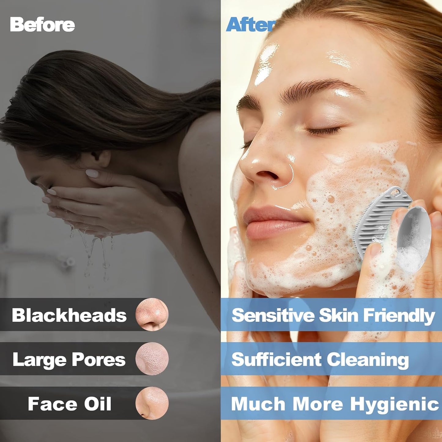 Silicone Face Scrubber Set - Gentle Exfoliating & Deep Cleaning for Sensitive Skin | 2 Pack with Suction Cups (Black & Gray)