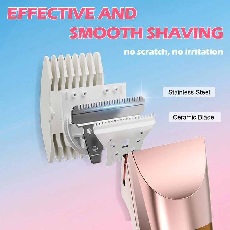 VEGITERIA Bikini Trimmer for Women 2 in 1 Electric Razors Shaver Facial Hair Removal for Women Pubic, Armpit, Face &Precision Areas, IPX7 Waterproof,Rechargeable Dock, Rose Golden