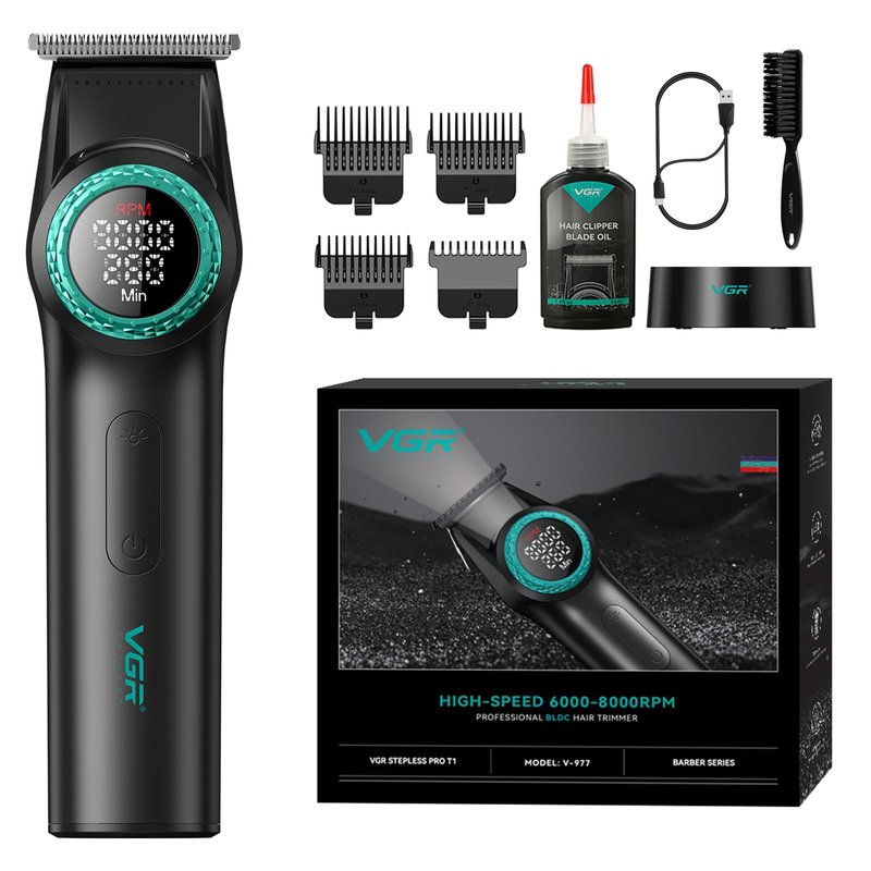 VGR 977 Professional Hair Trimmer Hair Clippers for Men, 8000rpm T-Blade Trimmer Zero Gapped Cordless Barber Clippers, Rechargeable Edgers Clippers with LED Display(Gold)