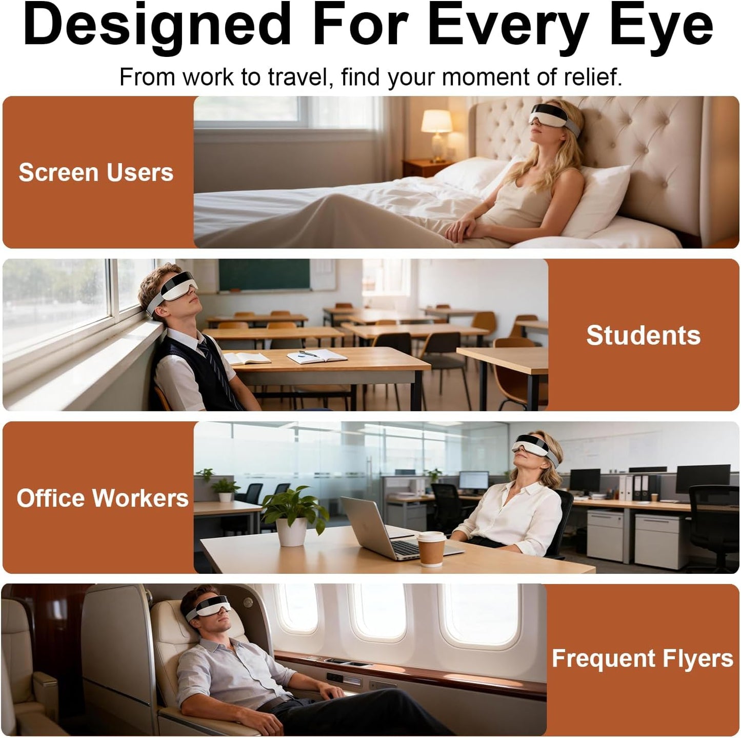 Eye Massager with Heat & Cooling - Smart Heated 3D Massage Mask for Travel & Home Use | Perfect Father's Day Gift