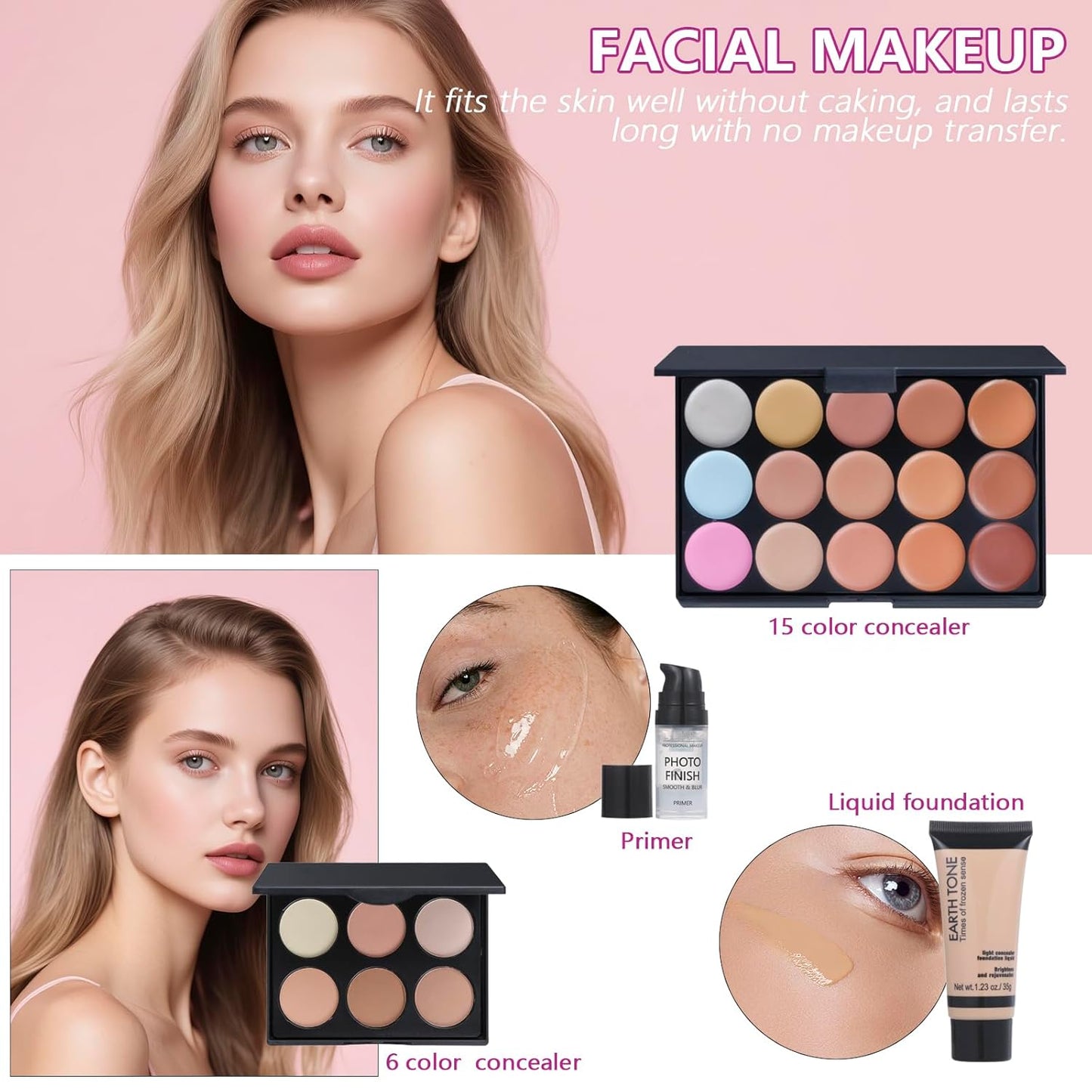 Makeup Kit for Teen Beginners - Complete Makeup Set with Eyeshadow Palettes, Foundation, Concealer & Brushes | 18 Colors