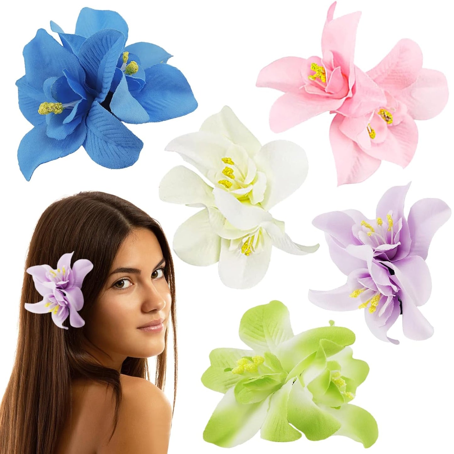 Hawaiian Artificial Flower Hair Clip - Tropical Floral Headdress Pins for Women | 5 Vibrant Colors