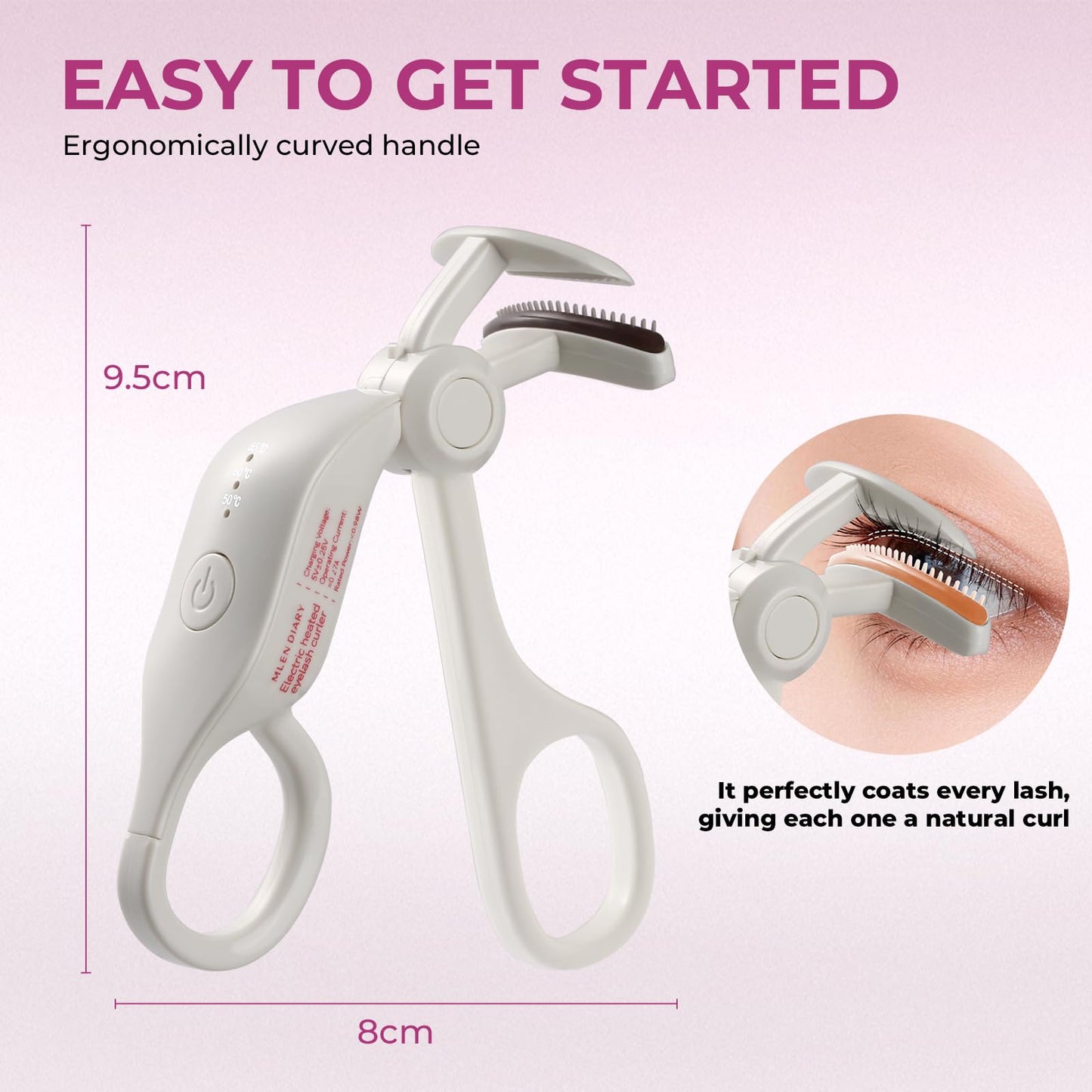 Heated Eyelash Curler, 10s Fast Heat Up Electric Lash Curler with 3 Temperature Modes, 24H Long Lasting Rechargeable Type-C Portable Travel Eyelash Curler, Anti-Burn Safe Natural Curling (White)