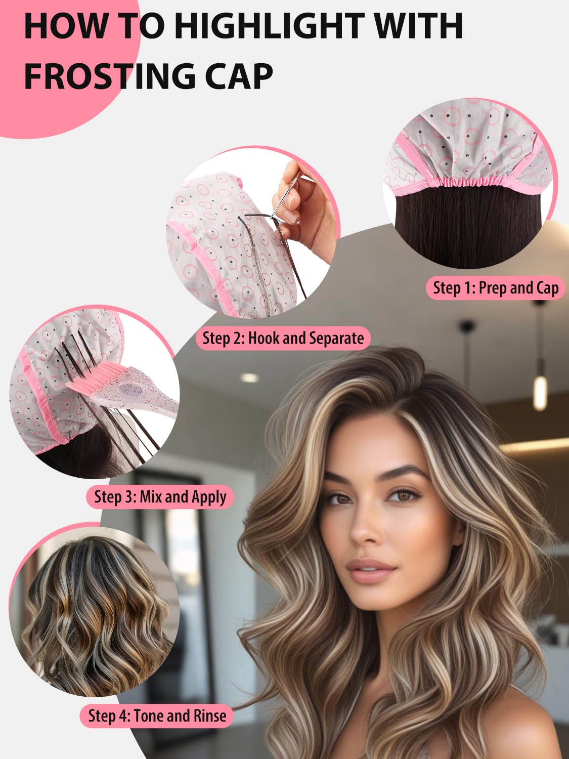 19PCS Hair Bleach Highlighting Kit - Complete Home Salon Tools Set | Includes Dye Brush, Bowl, Gloves & More (Pink)