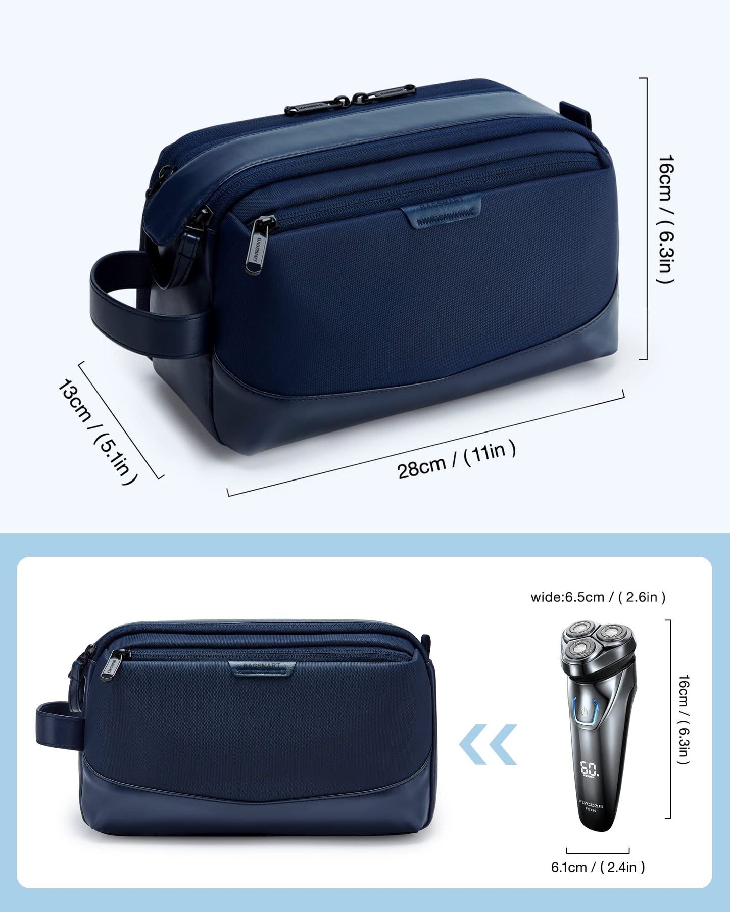 BAGSMART Toiletry Bag for Men, Large Travel Toiletry Organizer, Dopp Kit Water-resistant Shaving Bag for Toiletries Accessories - Nvay Blue