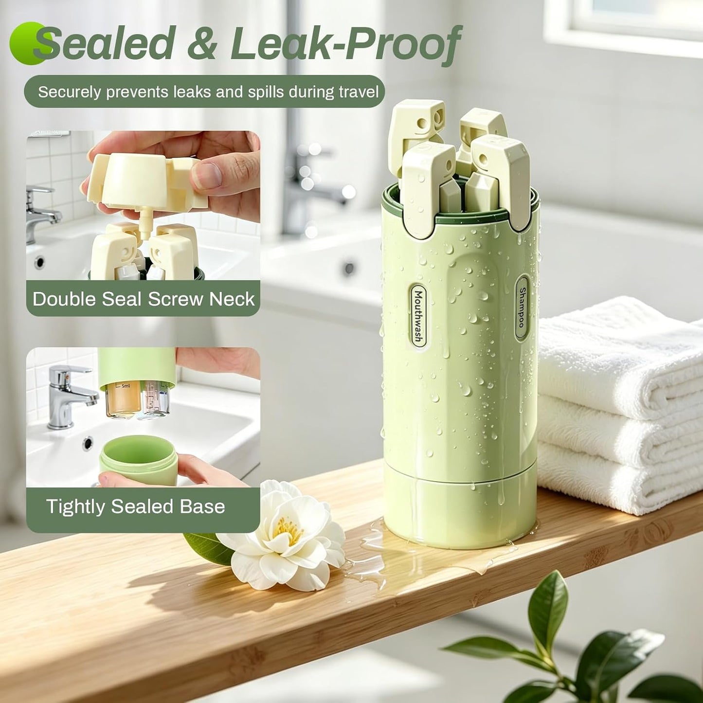 4 in 1 Travel Dispenser Bottle Set - Leakproof 30ML Toiletry Containers | TSA Approved, Labelled for Shampoo, Lotion, Conditioner, Cream