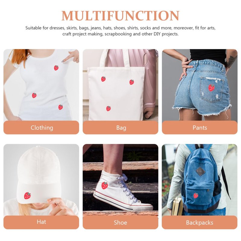 Ciieeo 60 pcs Sewing Embroidered Decoration Strawberry Iron Hats Iron-on Jeans Re Sew Applique Clothing T-Shirts Clothes Decor Back Accessories Ironing Patch Appliques for Replacement