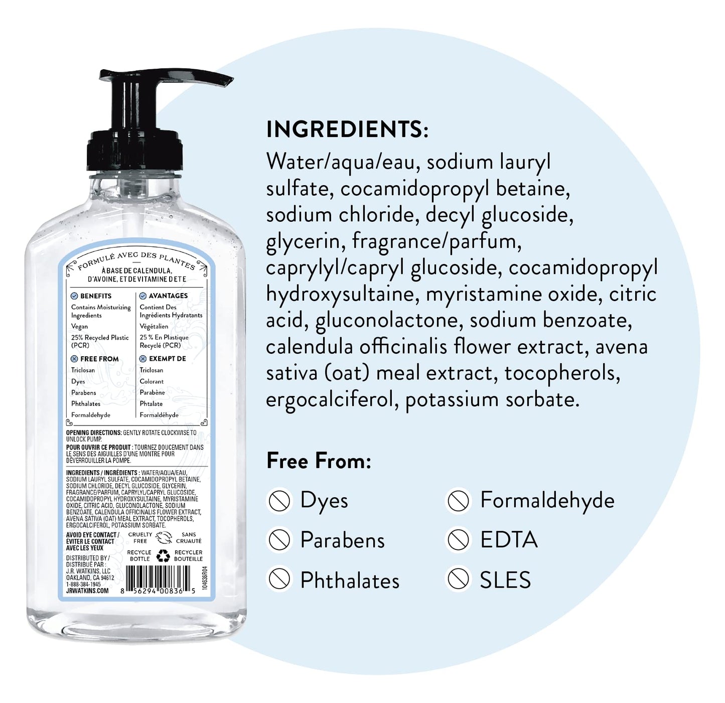 J.R. Watkins Gel Hand Soap, Scented Liquid Hand Wash for Bathroom or Kitchen, USA Made and Cruelty Free, 11 fl oz, Ocean Breeze, 3 Pack