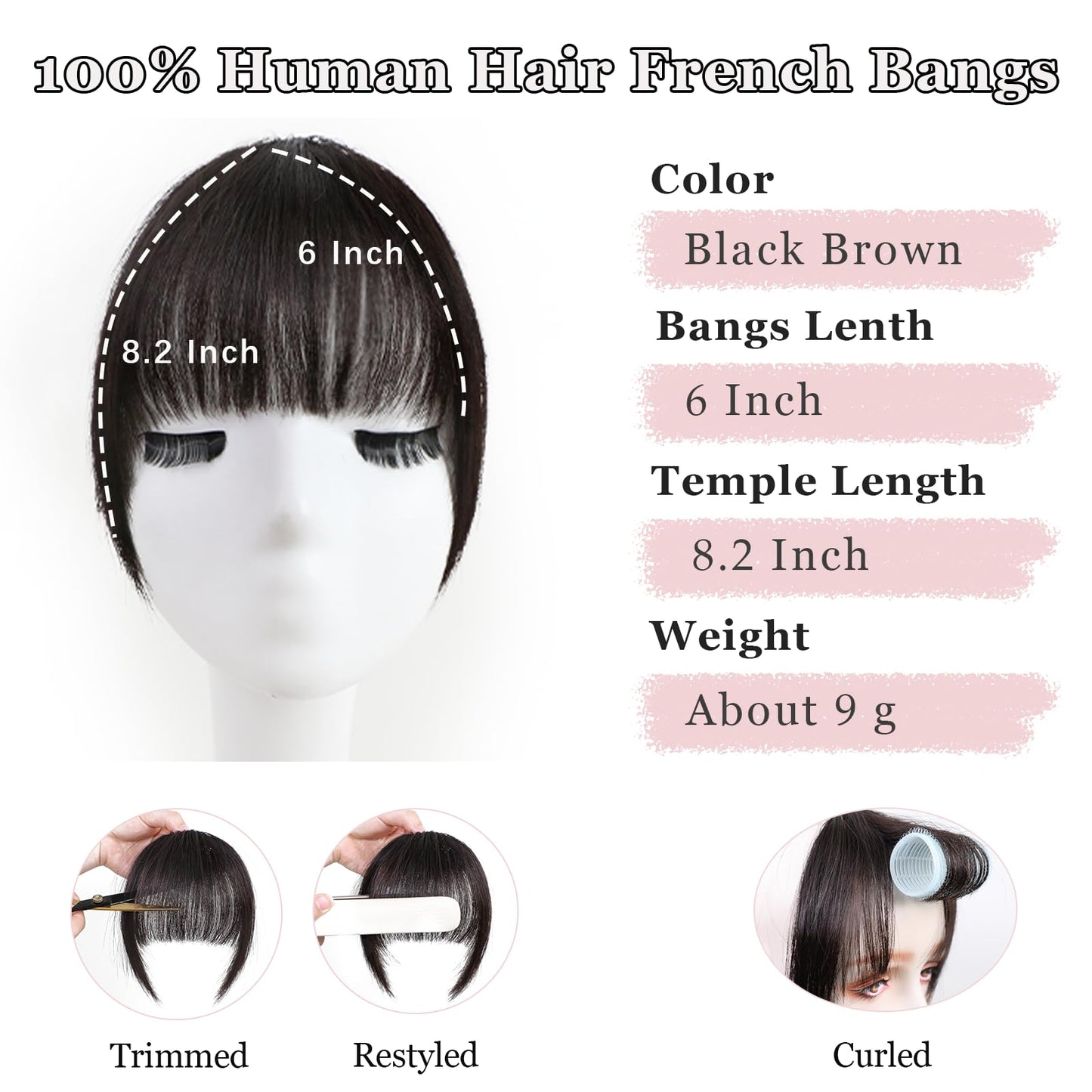 XIXISNOW Clip in Bangs 100% Real Human Hair Extensions Invisible Fake Curtain Curved French Fringe Bang with Temples Faux Natural Clips on Hairpieces for Women Girls Party Daily Use