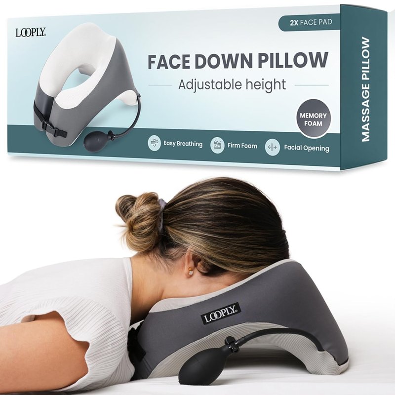 Face Down Pillow for Massage - Adjustable Height Headrest with Breathable Design | Includes 2 Washable Pads