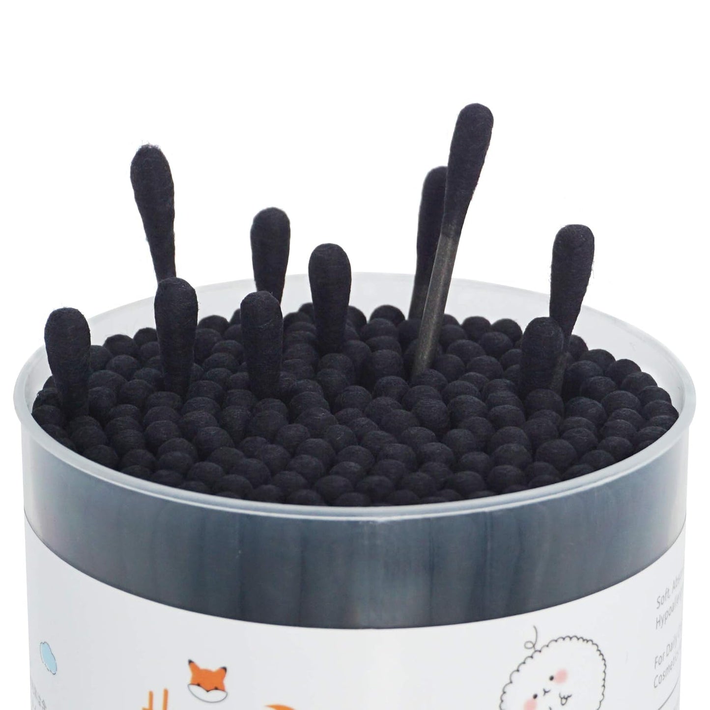 Black Cotton Swabs - 200 Count Organic Spiral Cotton Buds | Soft, Lint-Free Charcoal Tips