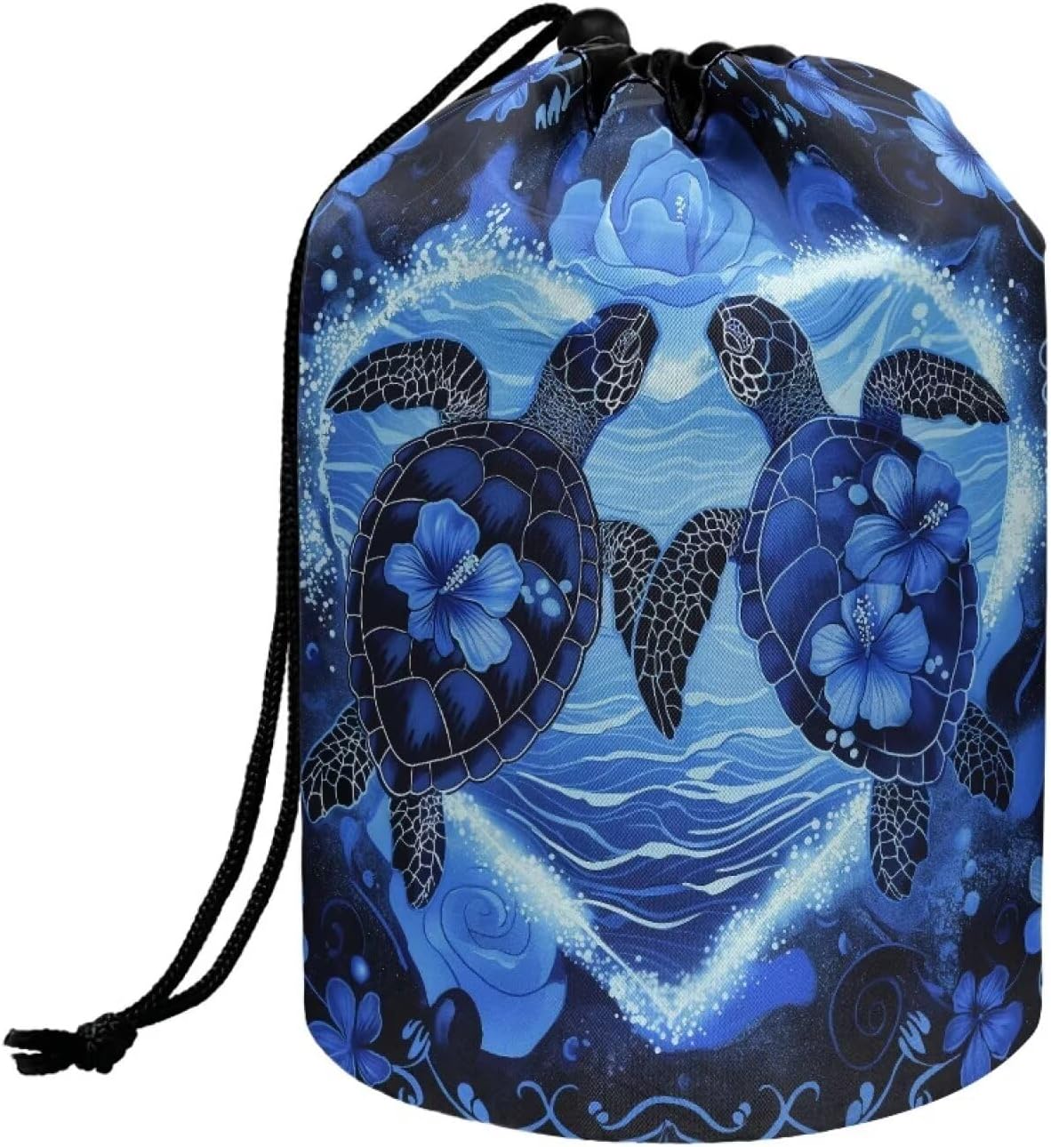 Peach Blossom Blue Cosmetic Bag for Women - Portable Drawstring Makeup Organizer | Collapsible Toiletry Storage