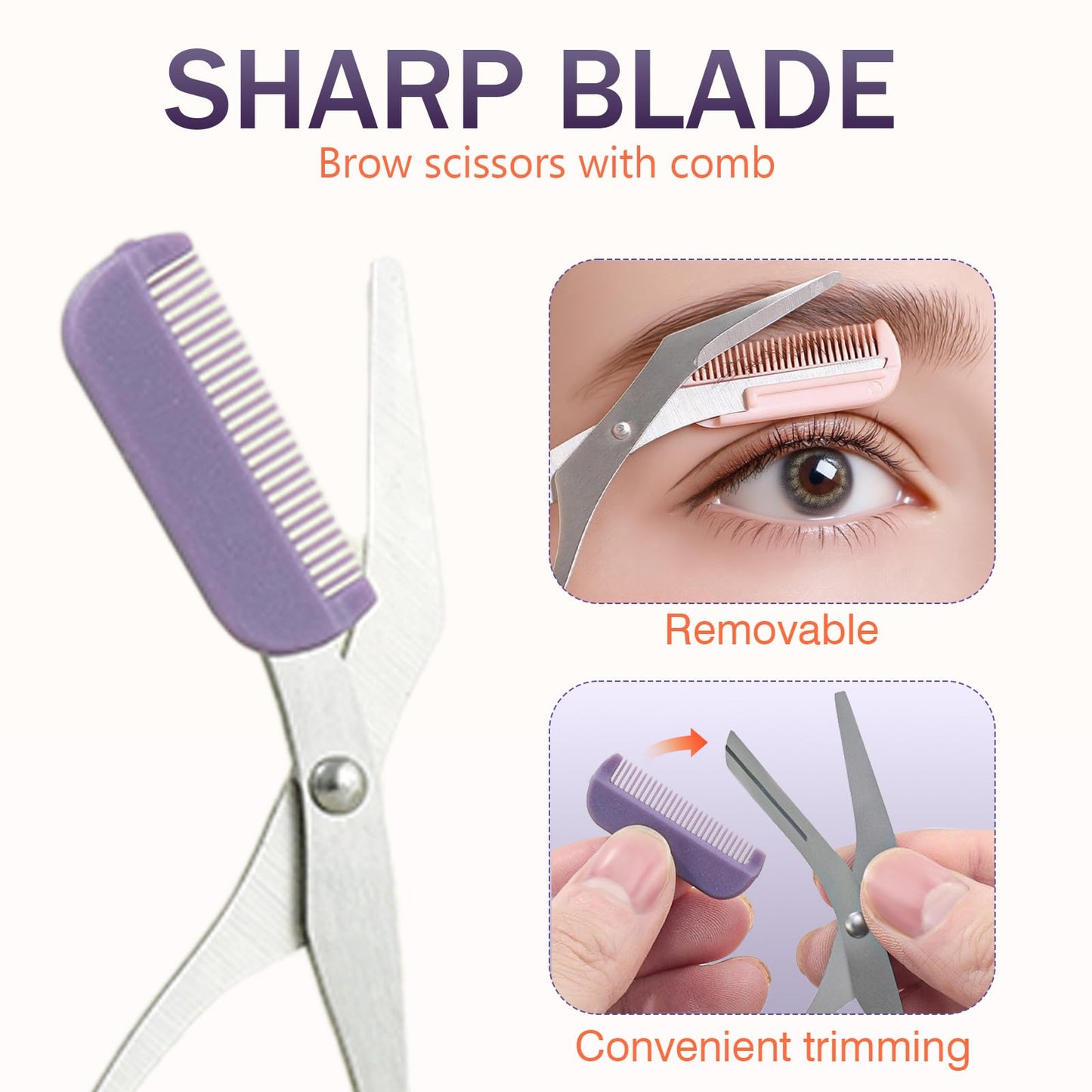 Eyebrow Trimmer Scissor for Women Men, 2025 New 2 in 1 Professional Eyebrow Scissors with Comb, Eyebrow Cutter Hair Removal Eyebrow Scissors Makeup Tool (Pink)