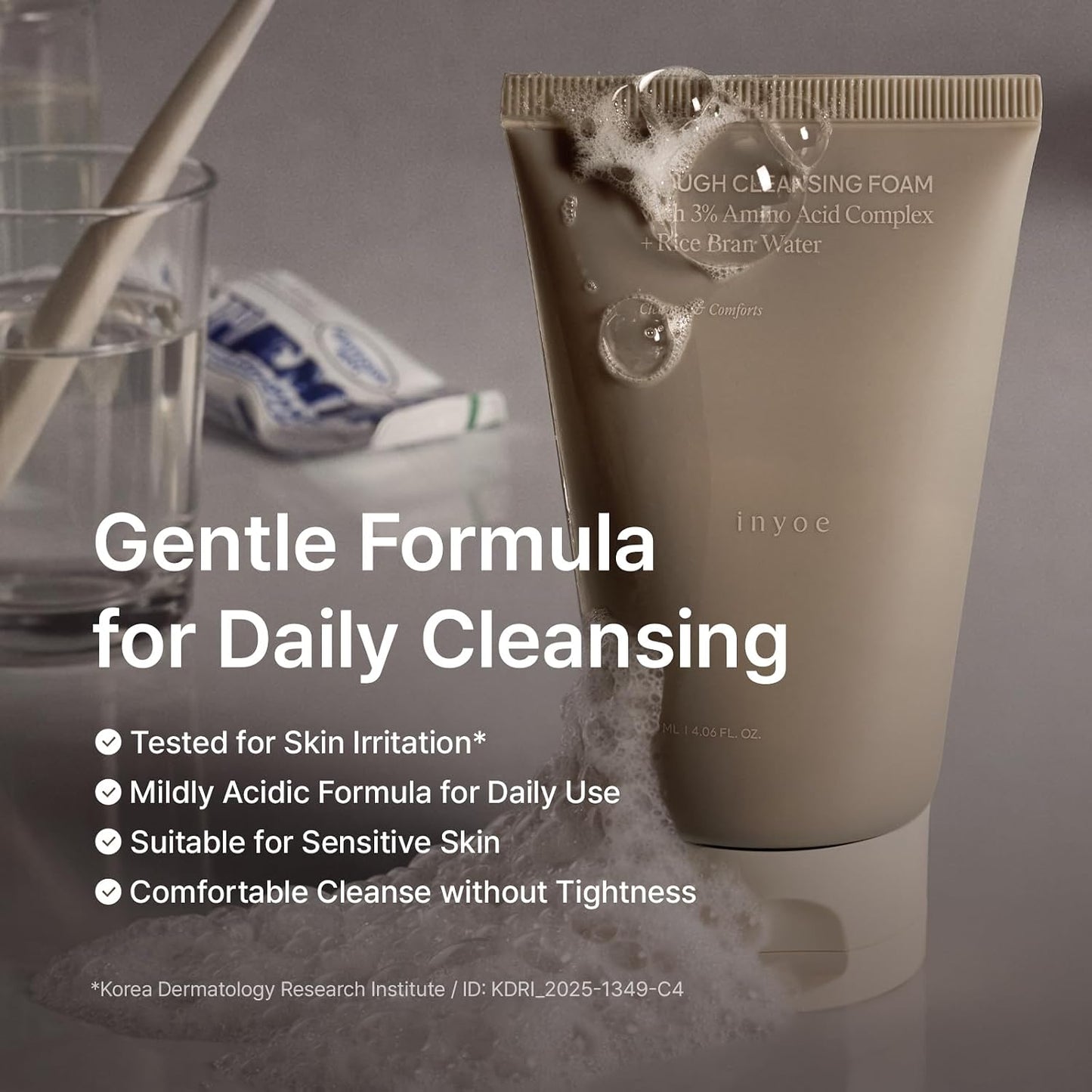 Amino Acid Facial Cleanser - Dough Cleansing Foam with Rice | Gentle Pore Care, 4.06 fl oz