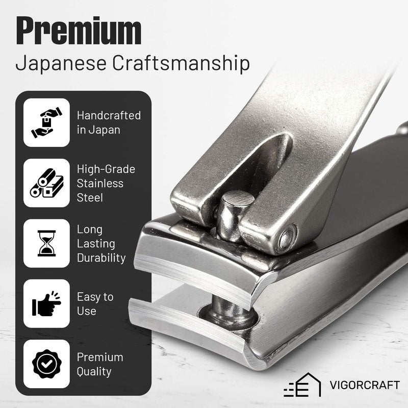 Japanese Stainless Steel Nail Clipper with Leather Case (Power L Size)