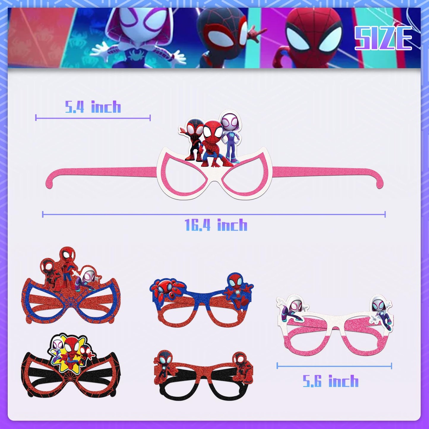 TOCKFIT 12Pcs Spider Themed Party Set: Decorative Glasses (Cosplay Style) - Ideal for Spider Themed Kids' Birthday Parties & Party Gifts