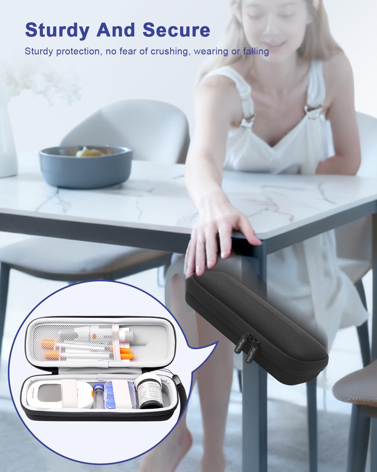 Krypthos Diabetes Supply Case, Hard Travel Carrying Case for Blood Glucose Meter, Insulin Pen, Syringe, Lancets, Lancing Device & More, Portable Storage Organizer Bag for Diabetic Test Kit