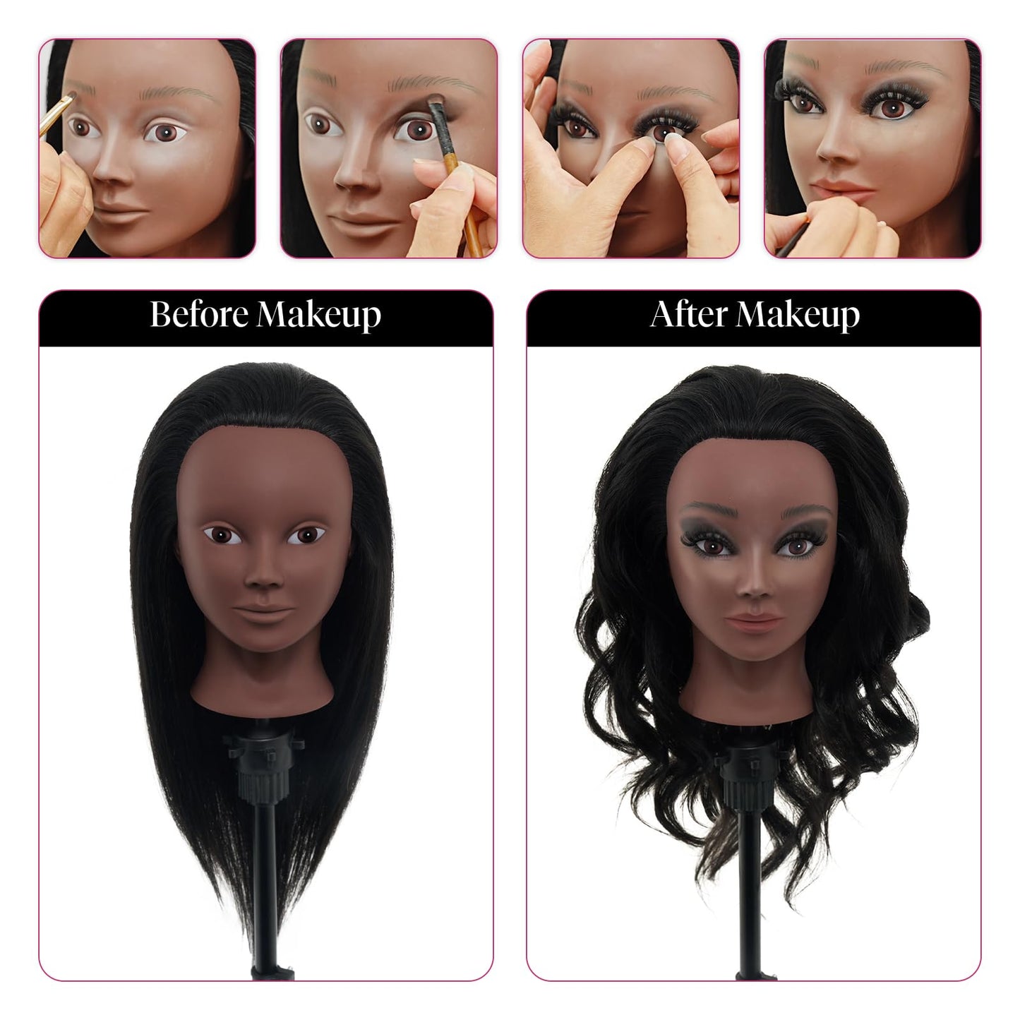 18" Mannequin Head Human Hair - 100% Real Hair Mannequin Head for Makeup Practice, Cosmetology Manikin Doll Head for Hair Styling, Hairdressing Training Head for Braiding with Table Clamp,Black